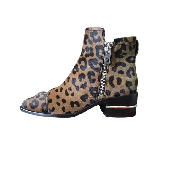 Paige Leather Leopard Print Ankle Jessie Boot‎ Booties Side Zip Brown Size 7 New